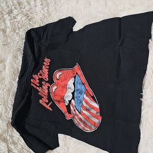 The Rolling Stones American Flag Tongue Lips Logo 2014 Classic Black T-Shirt